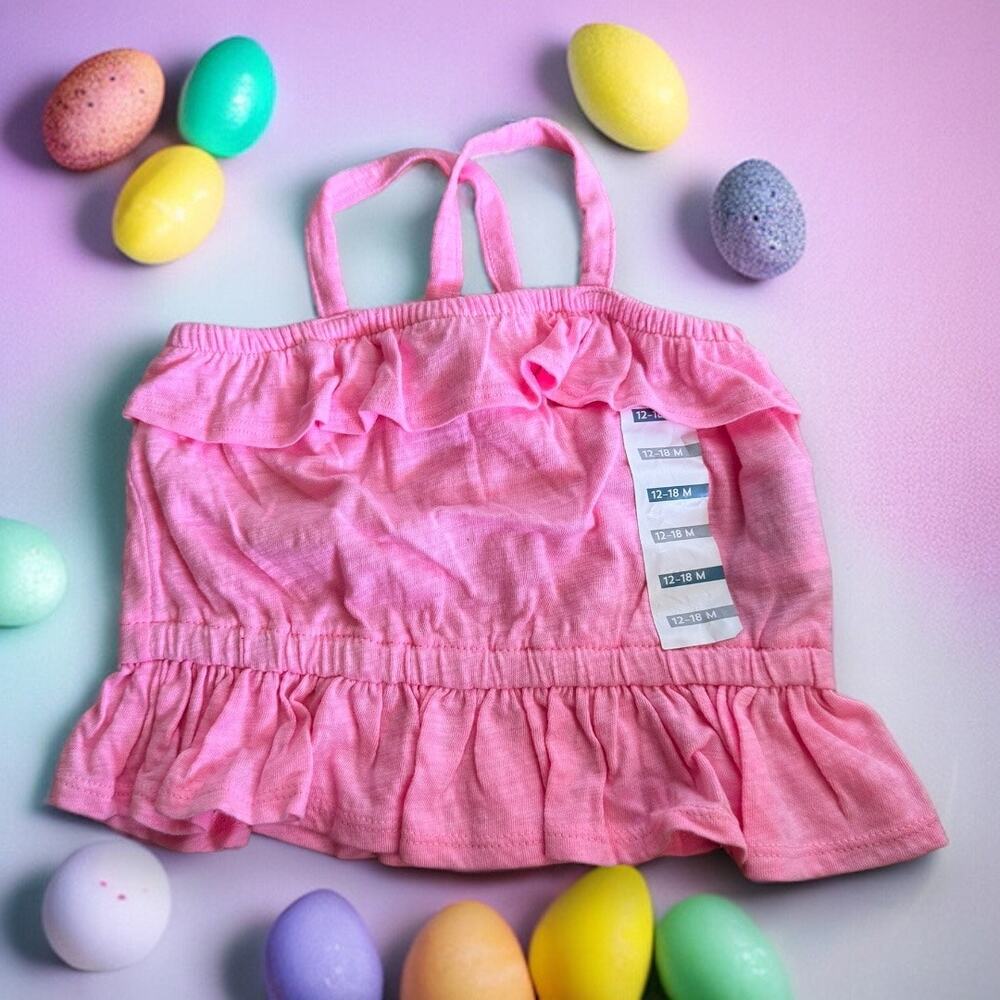Old Navy Girls‎ Tank Top Sz 12-18 Mo Pink Peplum Ruffle Slub Knit NEW